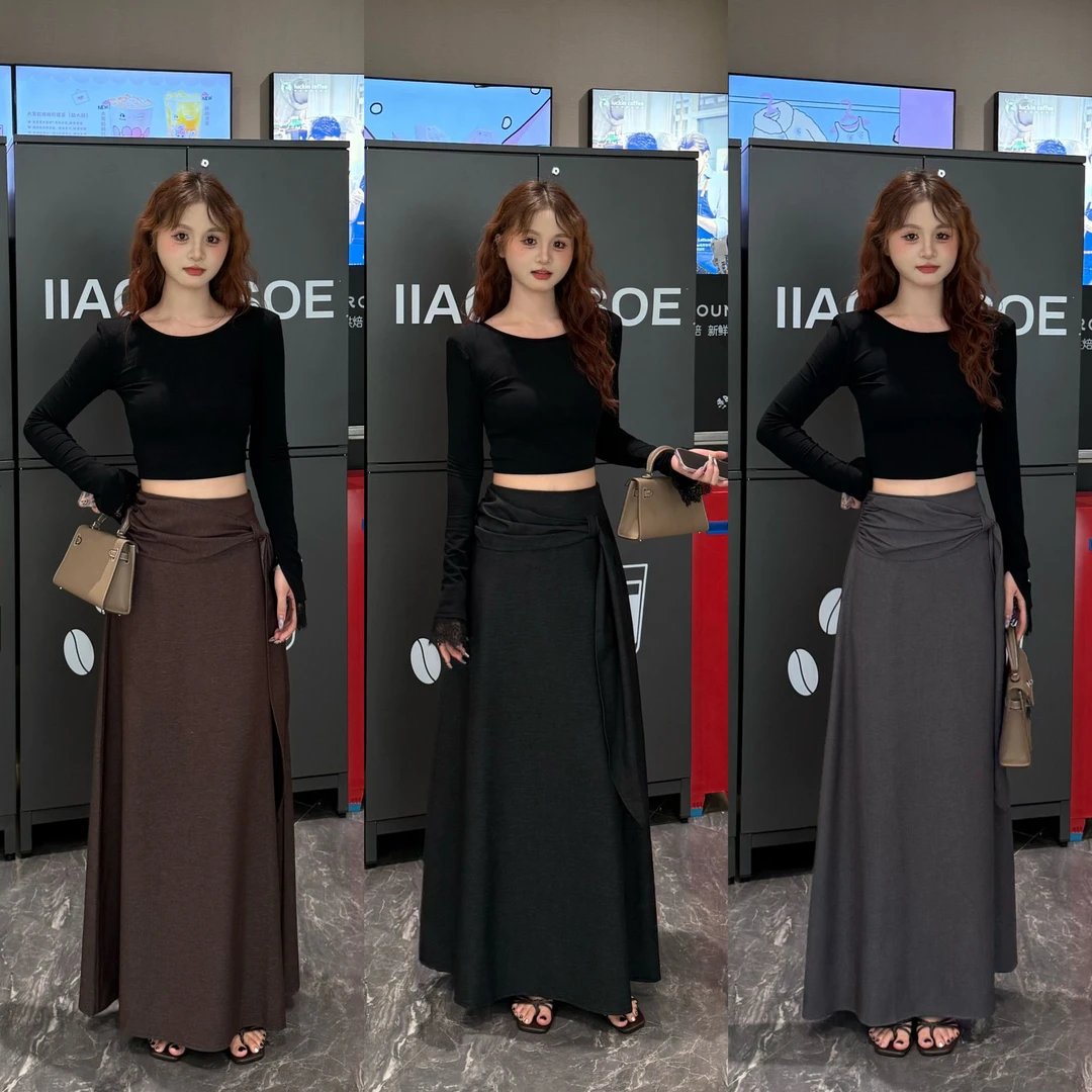 大琳（飘带半裙）春秋百搭法式飘带设计A版遮胯显瘦加长半身裙