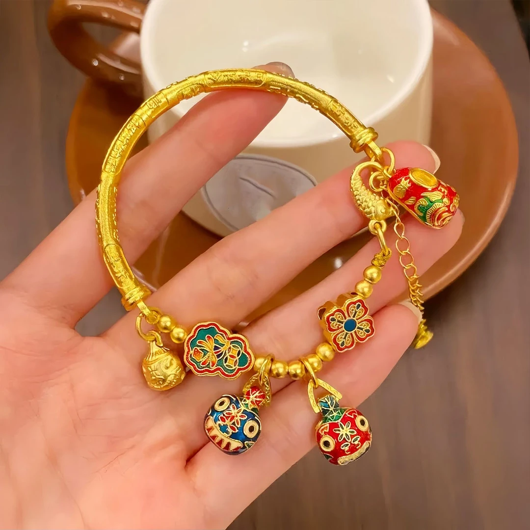 铜合金手镯 【高定】  古法烧蓝珐琅彩吞金兽一家三口吉言半镯