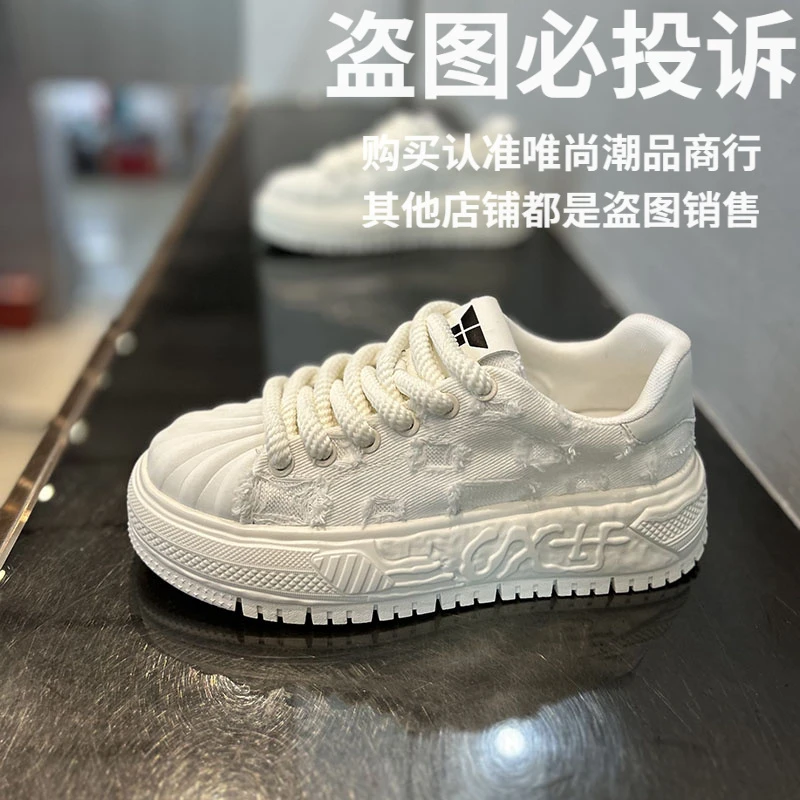 夏季新款布面透气男鞋厚底增高时尚简约百搭做旧休闲潮流贝壳头