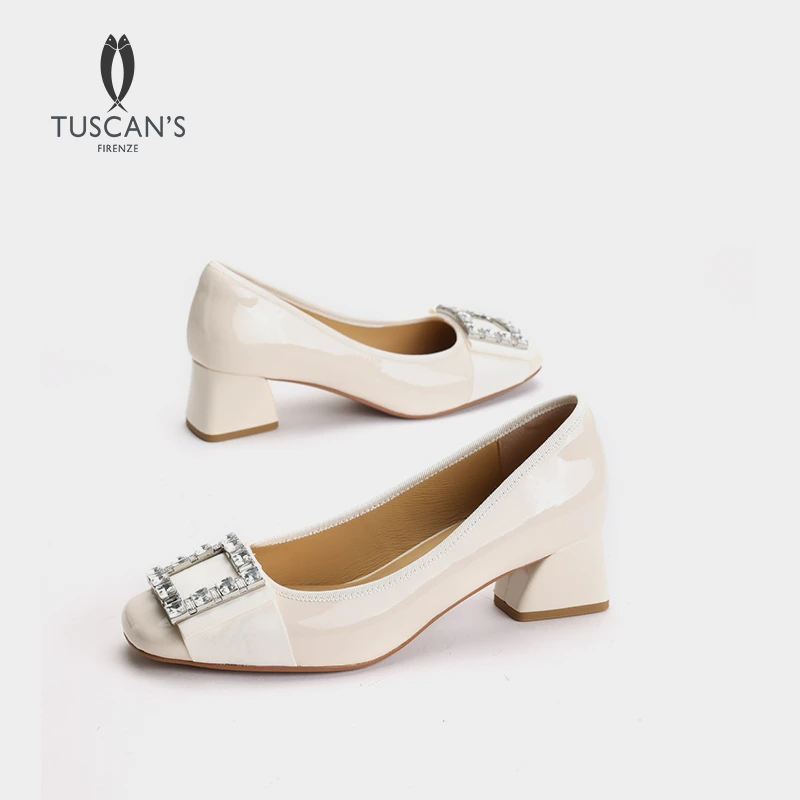 TUSCAN'S时尚气质漆皮方头粗跟中跟舒适女单鞋时代双鱼