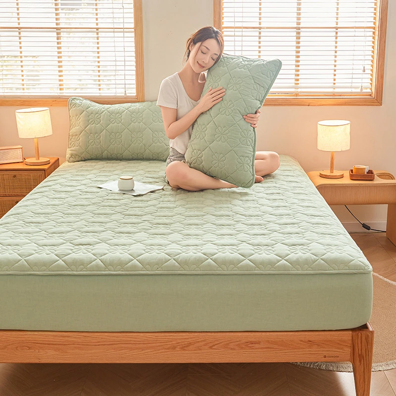 A类全棉新疆长绒棉色织水洗棉加厚夹棉床笠纯棉抗菌床垫保护套/罩