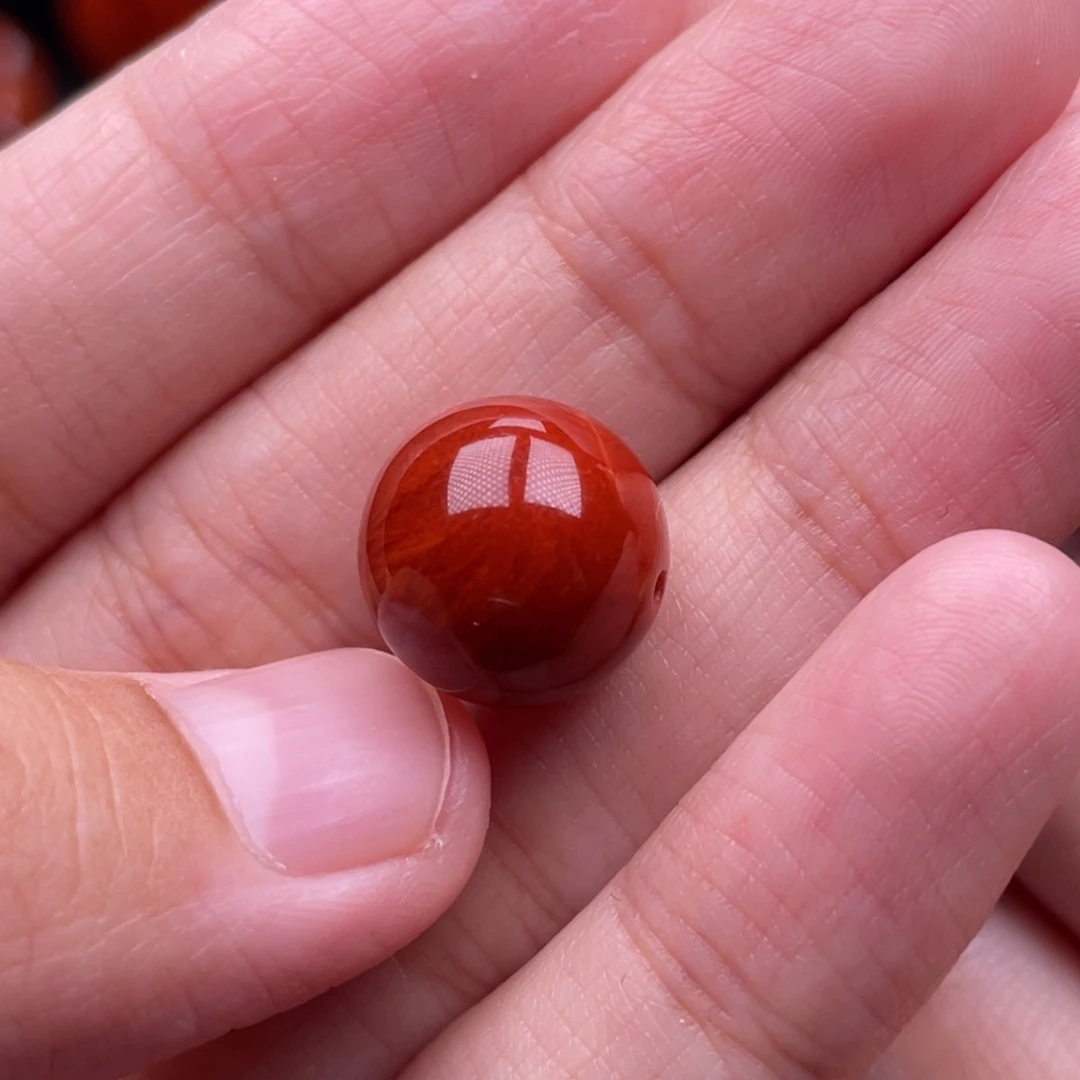 @***宝南红玛瑙未镶嵌珠宝奇石单珠13.5mm