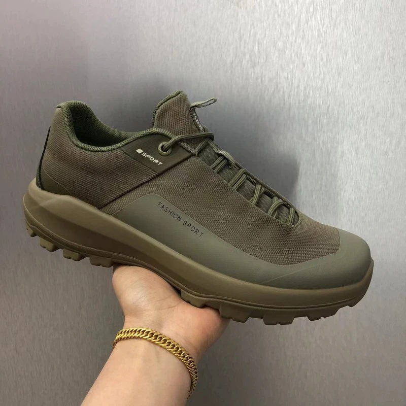 男鞋2025春季新款圆头系带百搭时尚休闲鞋厚底轻便透气网面运动鞋