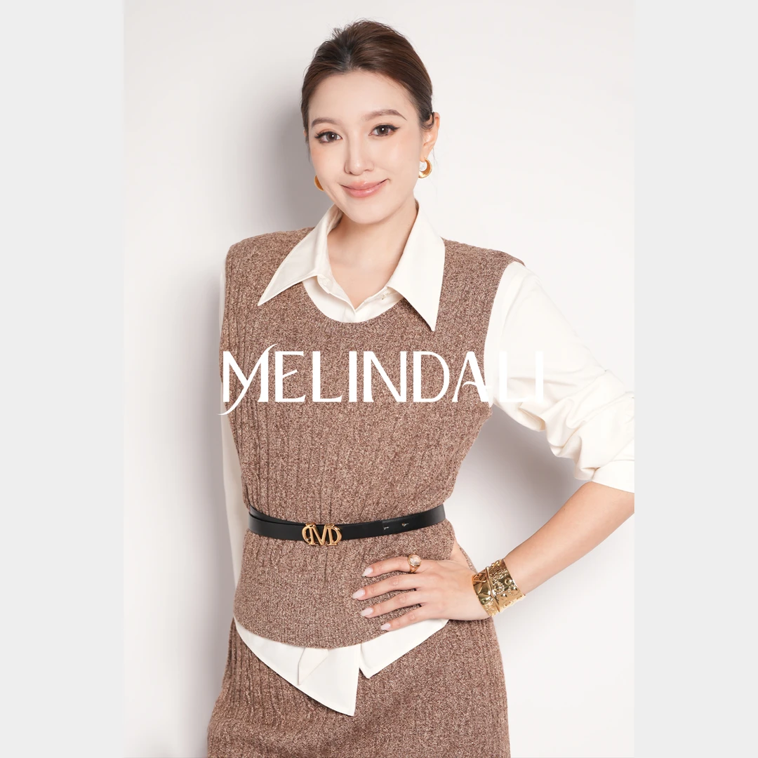 Melinda Li【上东绞花套】私服老钱风金葱绵羊毛绞花针织背心半裙