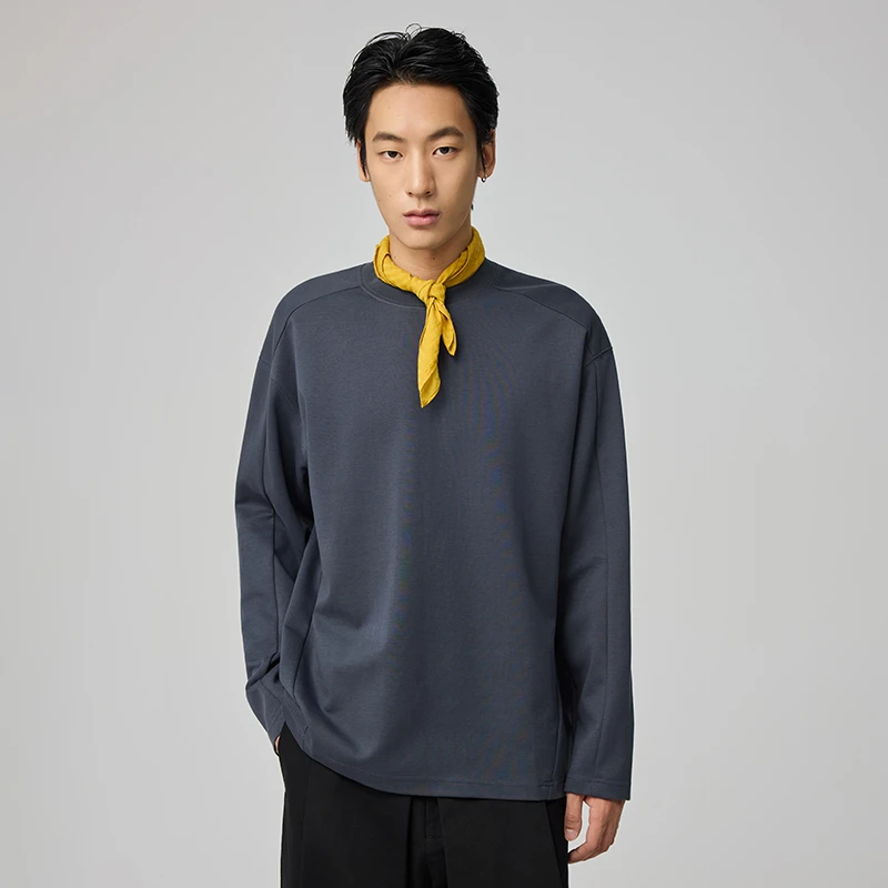 WHIMNOTION 25AW破骨拼接立体结构剪裁长袖男新疆长绒棉打底上衣