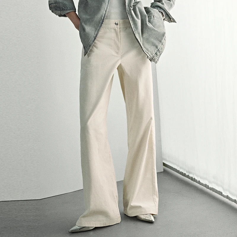 IRO Night 纯棉白色休闲裤长款灯芯绒坑条休闲慵懒风法式轻奢夏季