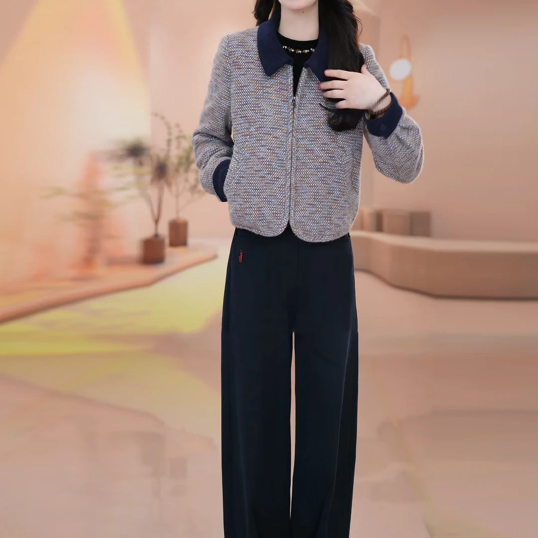 秋季宽松型女上衣女装通勤防脏圆领气质短外套春季