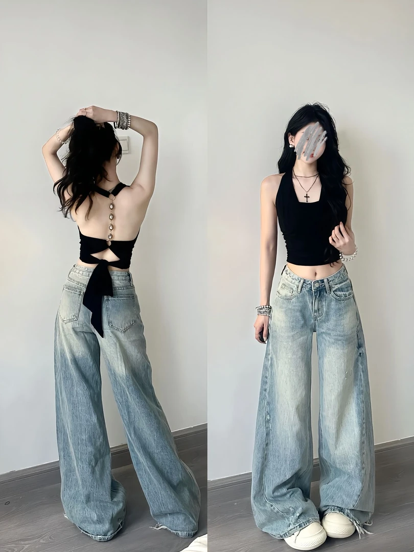 美背狙击挂脖绑带宽松性感露背吊带外穿夏季修身纯欲薄款上衣显瘦