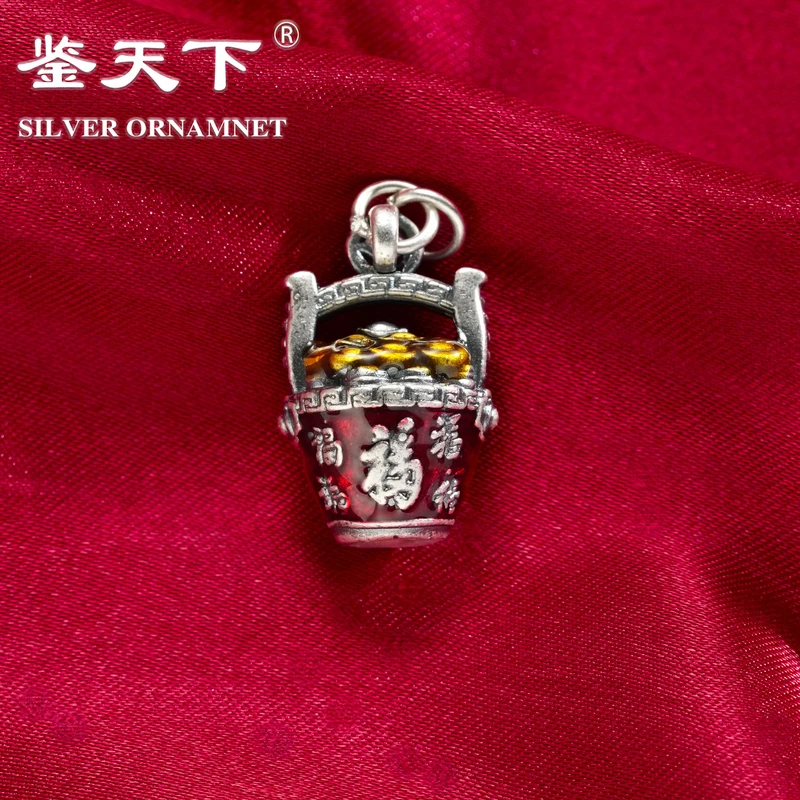 吊坠足银珐琅 【鉴天下】珐琅彩一桶金吊坠11810240 银制品复古时尚