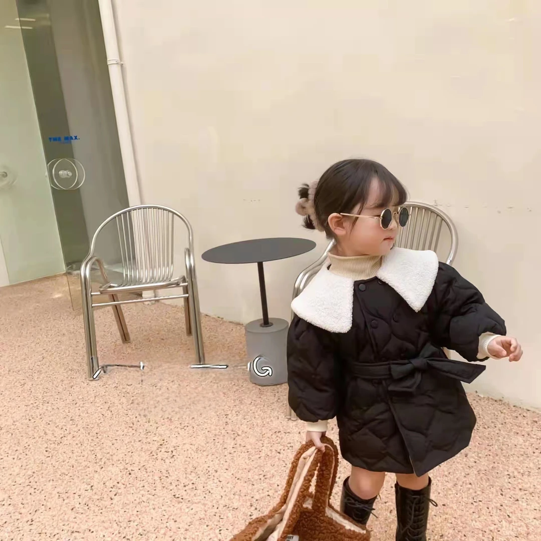 8218小香风翻领女宝冬款娃娃领女童秋冬加厚棉服