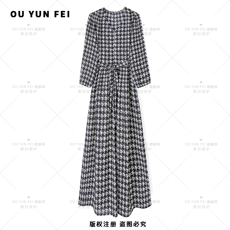 女装连衣裙高级显瘦秋季气质时尚碎花长裙轻奢长裙F1788