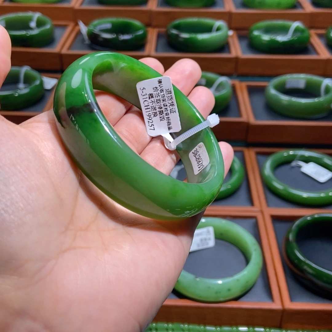 和田玉（碧玉）未镶嵌手镯俄碧白加绿5859