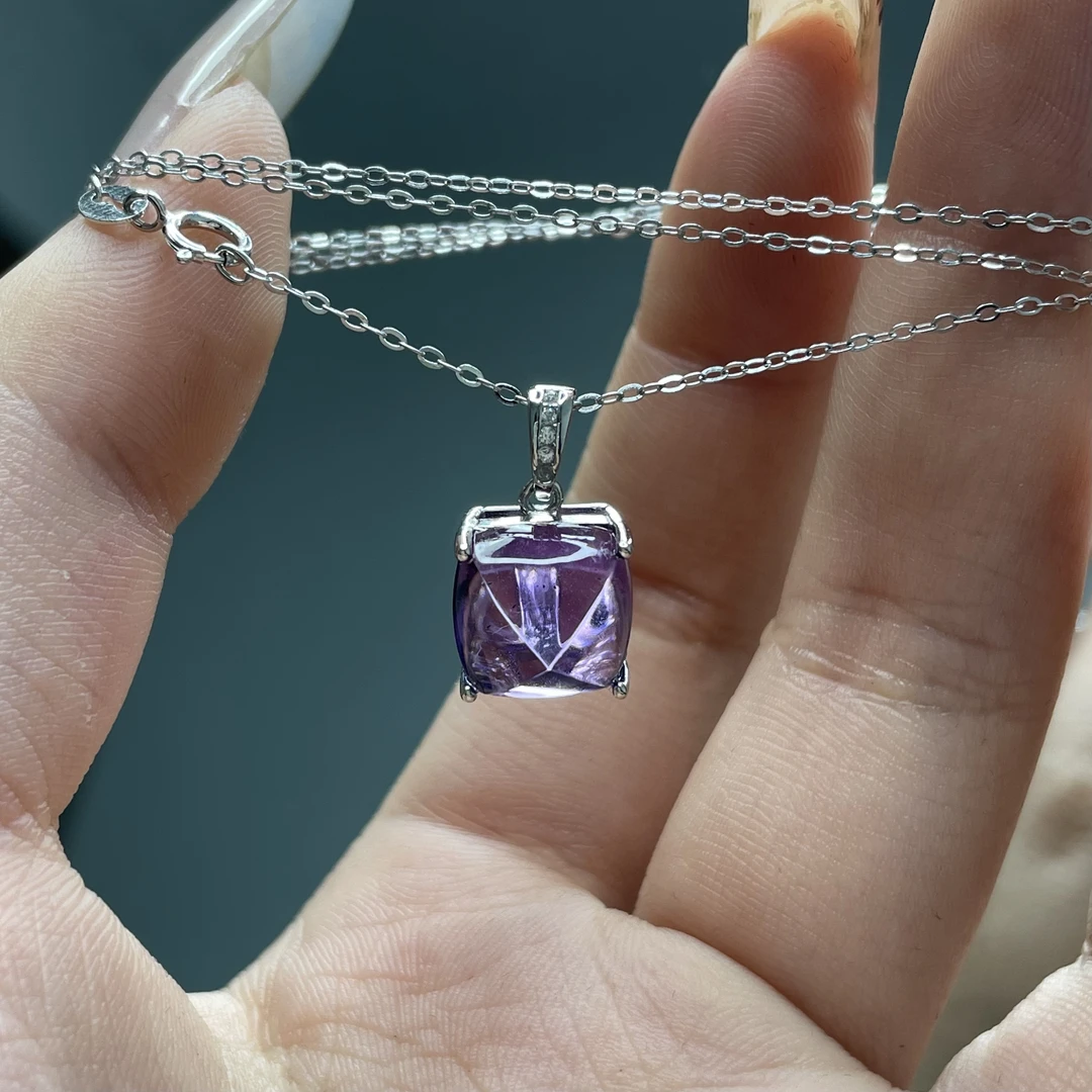 天然紫水晶吊坠糖塔小众珠宝首饰女款s925银送女朋友赠链百搭