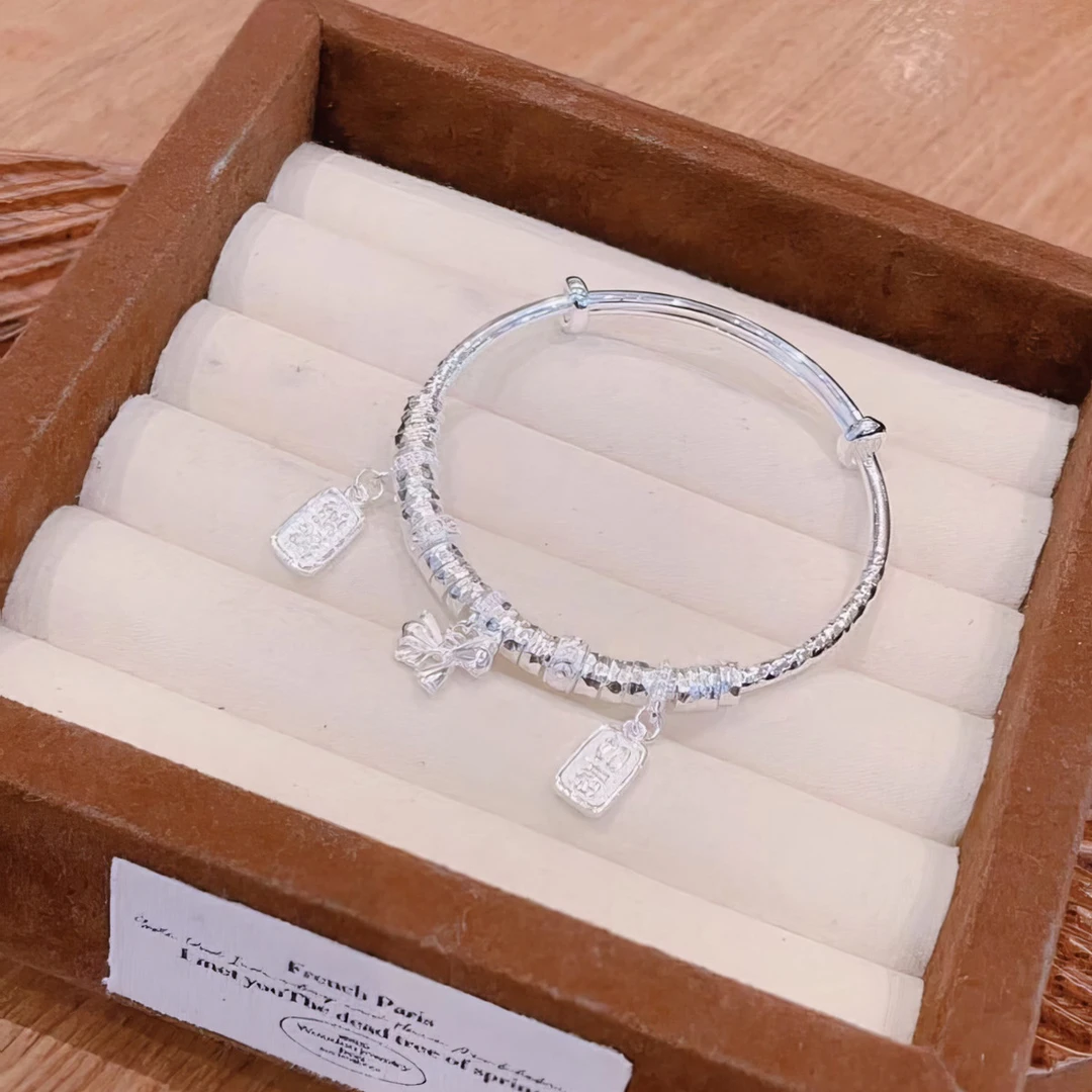 合金手镯 万贯盘缠推拉吉祥如意平安纳福手镯百搭吉祥如意蝴蝶结