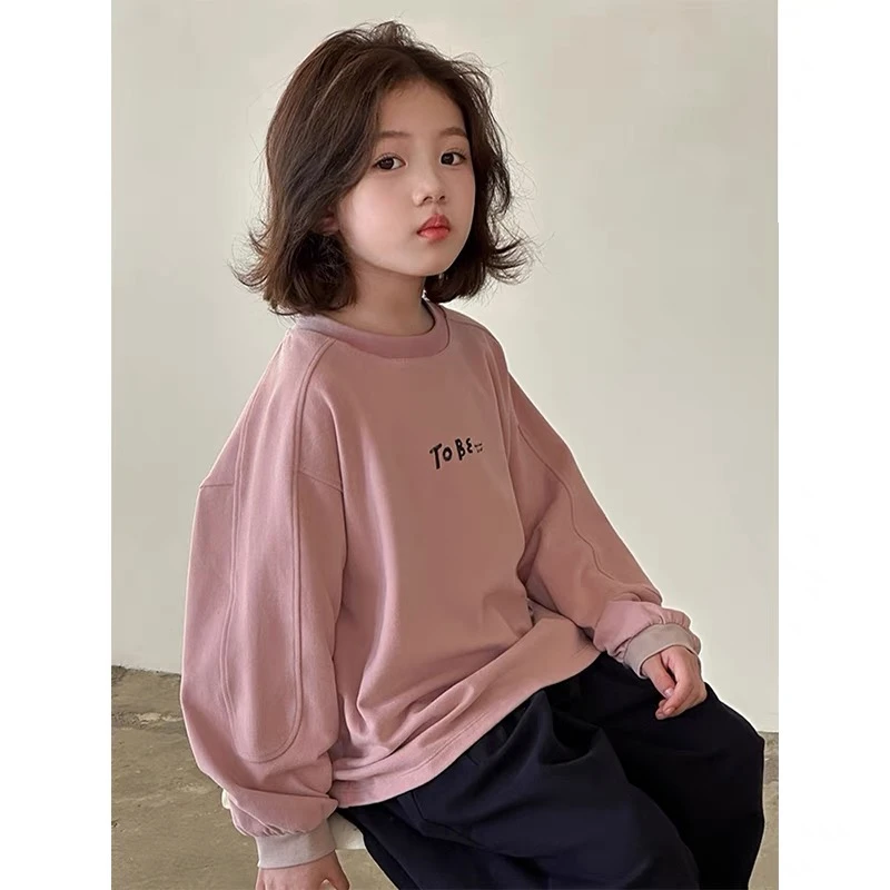 休闲风春秋休闲套头女字母卫衣秋装长袖上衣秋季童装大童