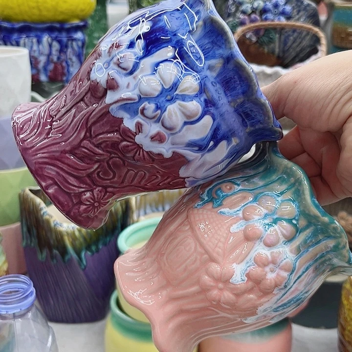 多肉绿植陶瓷花盆9.9包邮，有孔