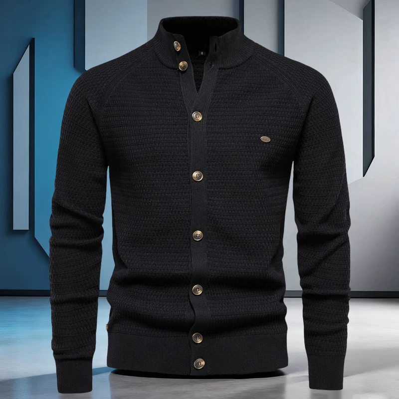 禅意男装长袖立领毛衣针织衫秋冬男款修身外套男士秋季针织开衫