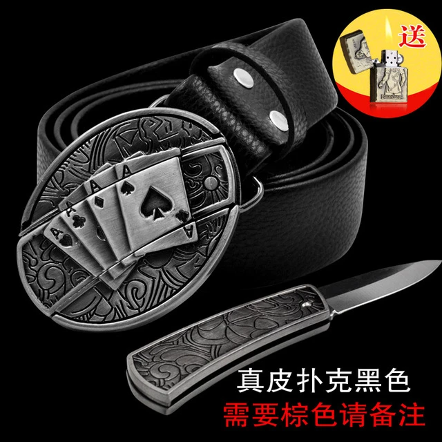 休闲真皮层刀商务腰带针头皮带百牛皮个性潮流青年带防身扣搭男士