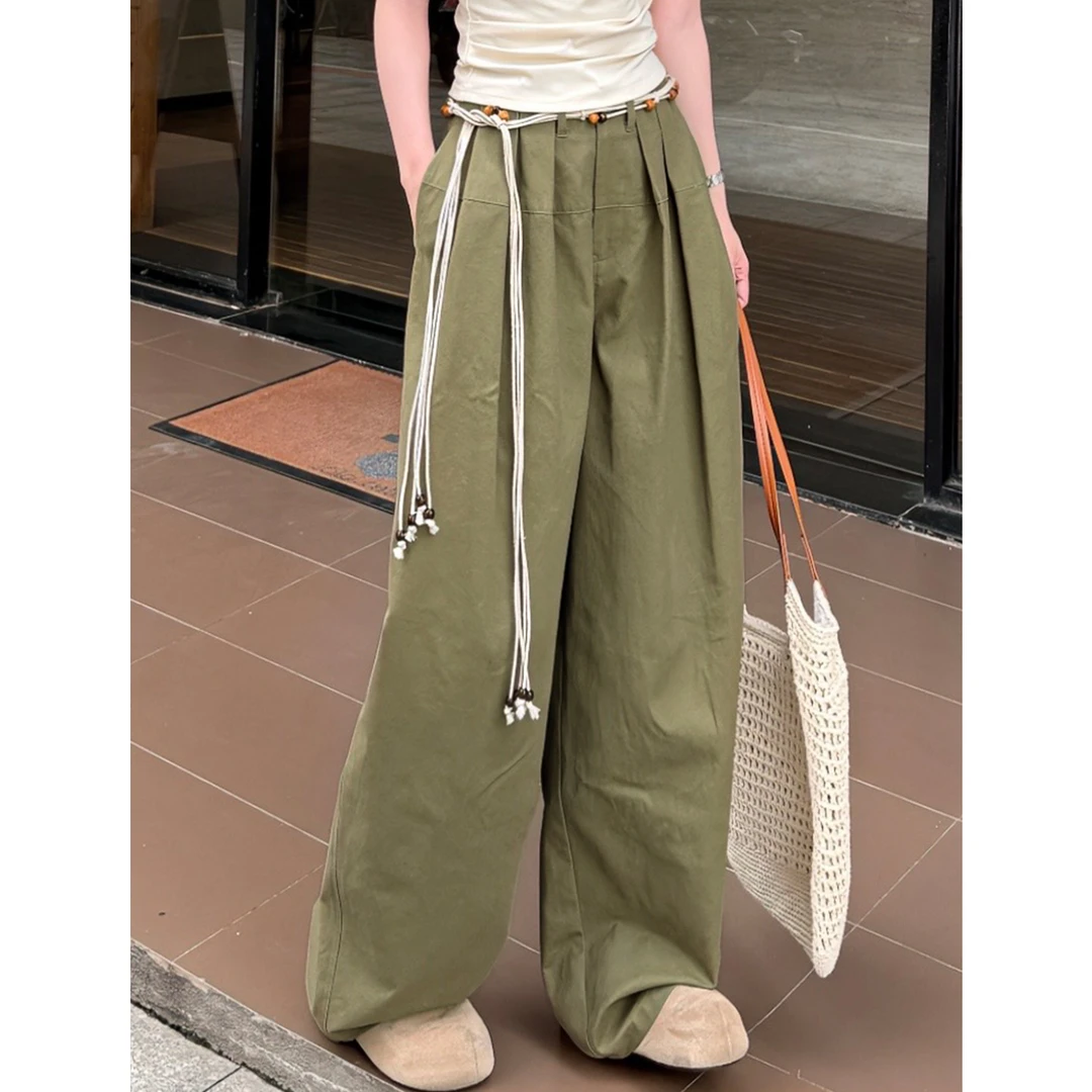 【尔给】夏季新款百搭慵懒松弛设计感串珠编制抽绳ins休闲长裤女