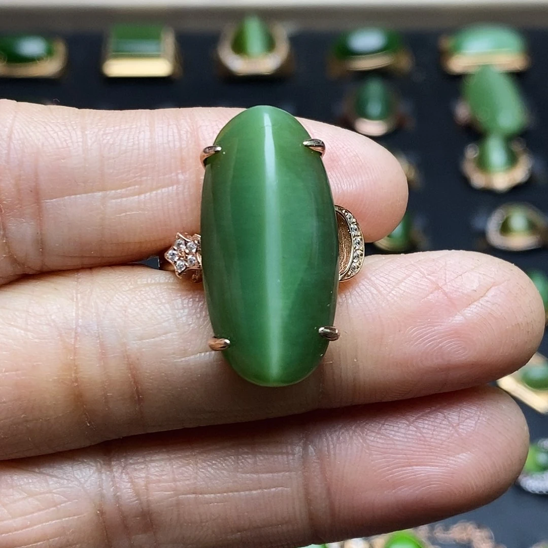 和田玉（碧玉）戒指银S925镶嵌优*美