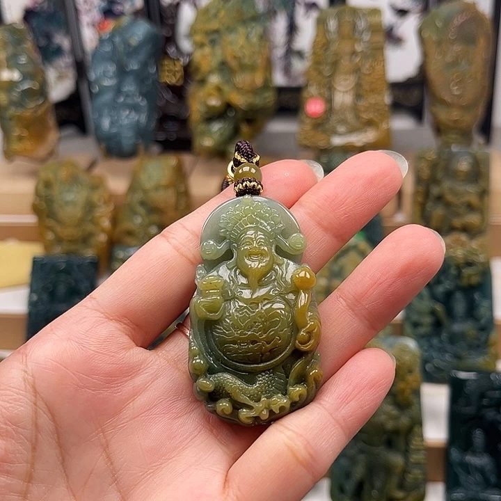 翡翠未镶嵌颈饰天然翡翠a货财神