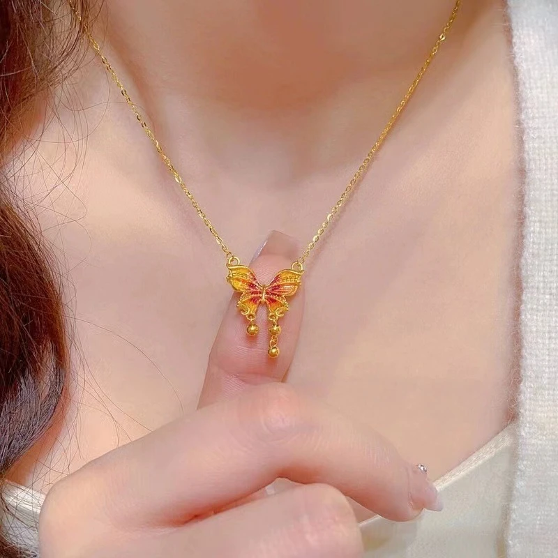 奢卡丹 合金项链 渐变色流苏蝴蝶项链锁骨链女仙气新款高级感百搭