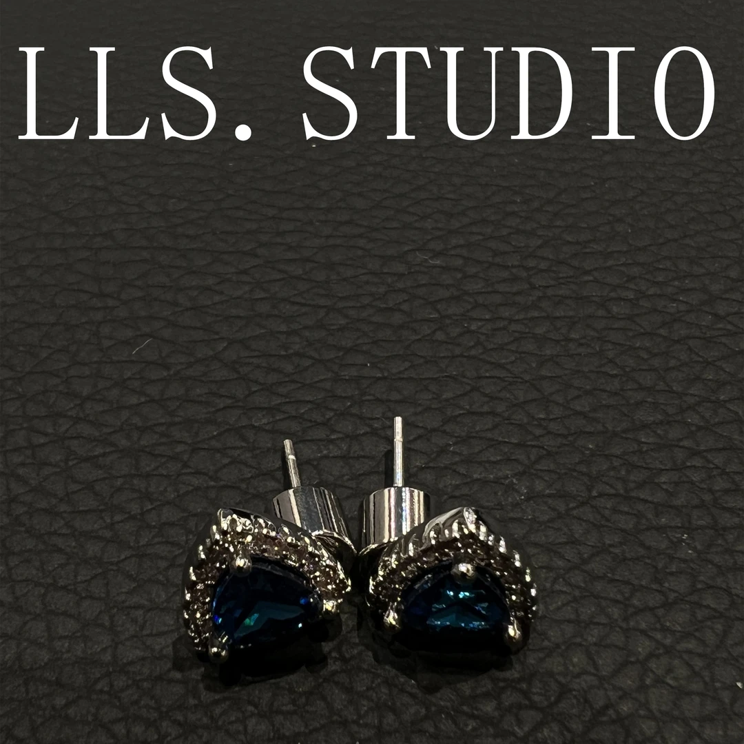 s925银针锆石耳饰 蓝色爱心耳钉7007