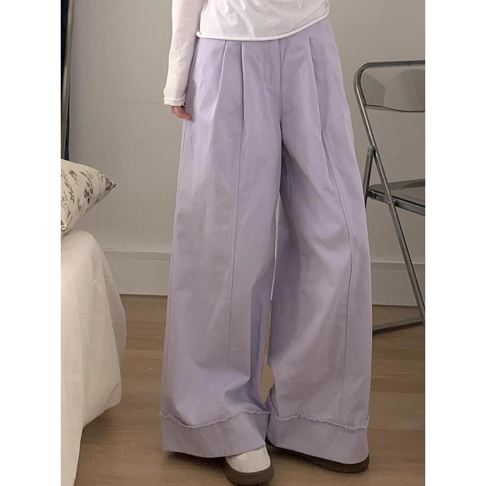 美式复古紫色牛仔阔腿裤女秋季2025新款高腰直筒裤宽松垂感长裤子