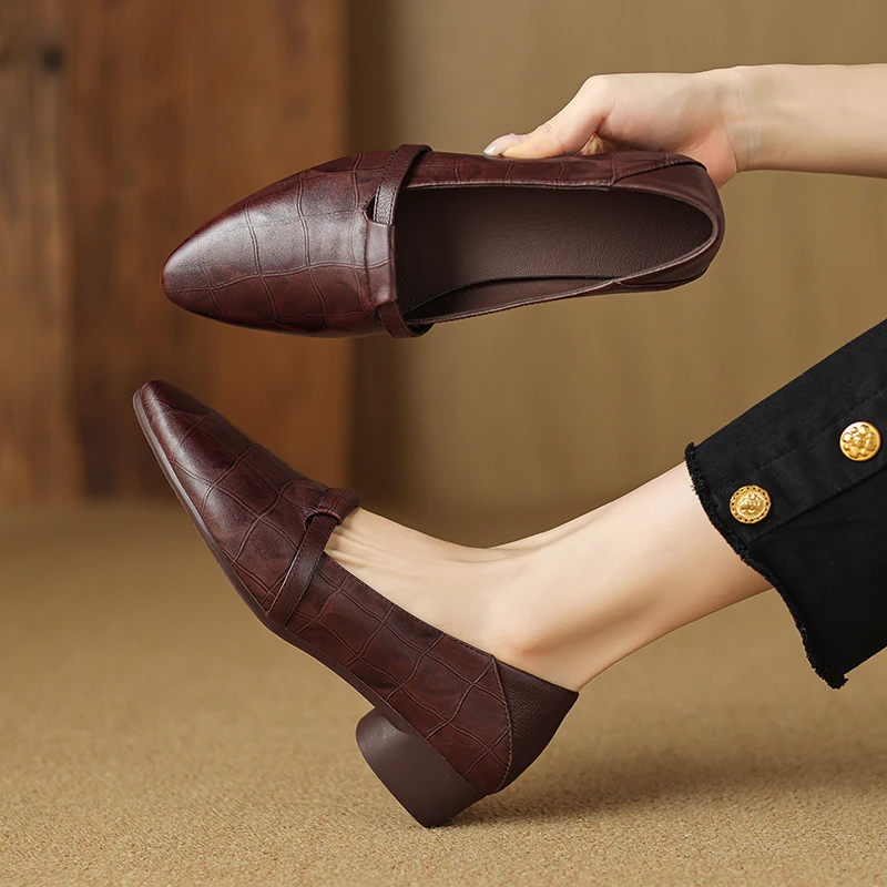 羊皮/3cm春秋英伦风复古真皮女鞋妈妈鞋奶奶鞋粗跟低跟浅口单鞋