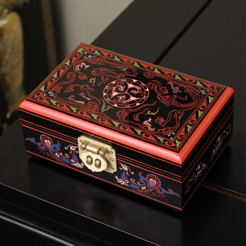 永隆号19cm大漆汉纹首饰盒平遥推光漆器国风中式收藏品非遗产品