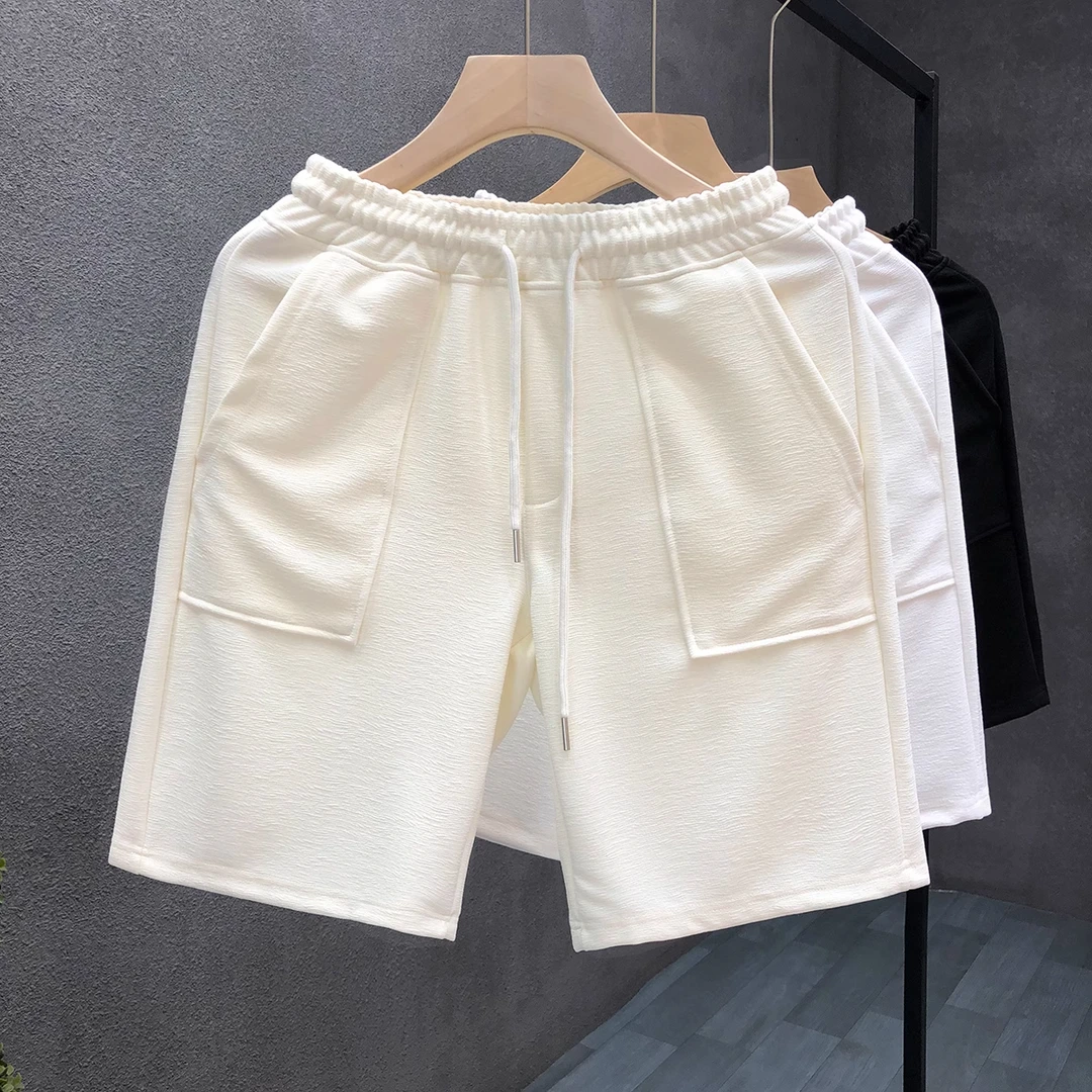 进口品质杏色高街休闲短裤男款潮流运动五分裤2025夏季新款沙滩裤