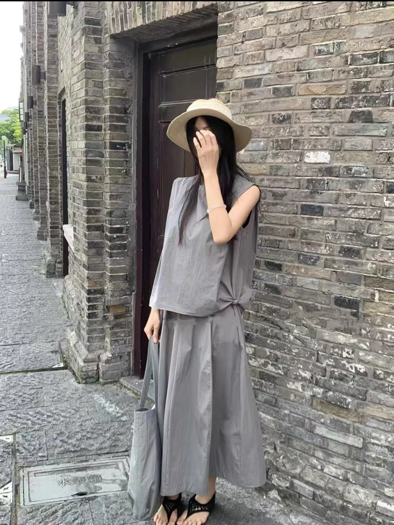 「HMM」南油小众设计师款无袖上衣半身裙套装【三件套】