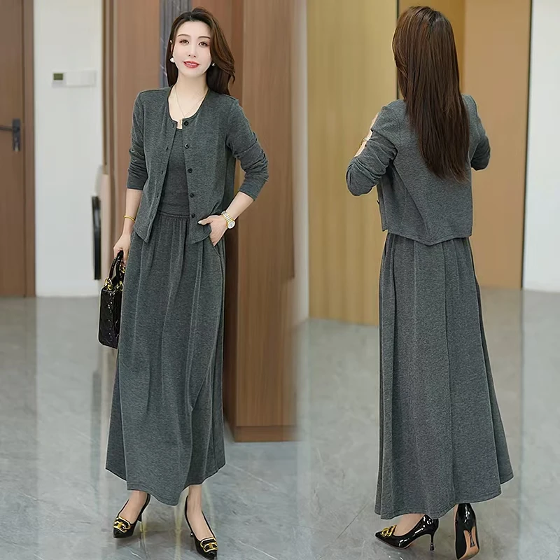 2025早春穿搭套装裙女韩系高级感气质时尚针织三件套宽松长袖显瘦