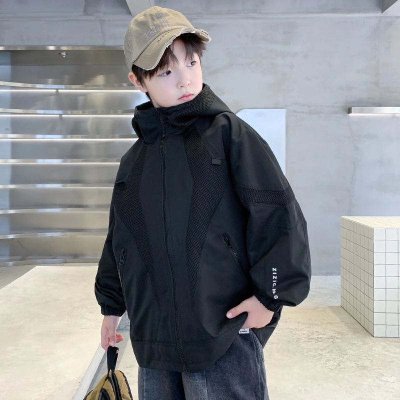 男童春秋款外套2025新款中大童秋装宽松男孩秋季休闲儿童冲锋衣潮