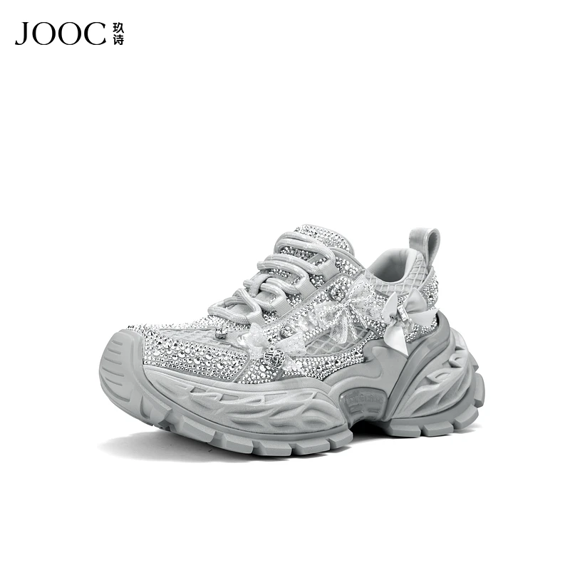 【星光熠熠】JOOC玖诗银色老爹鞋2025早春新款潮流时尚厚底休闲鞋