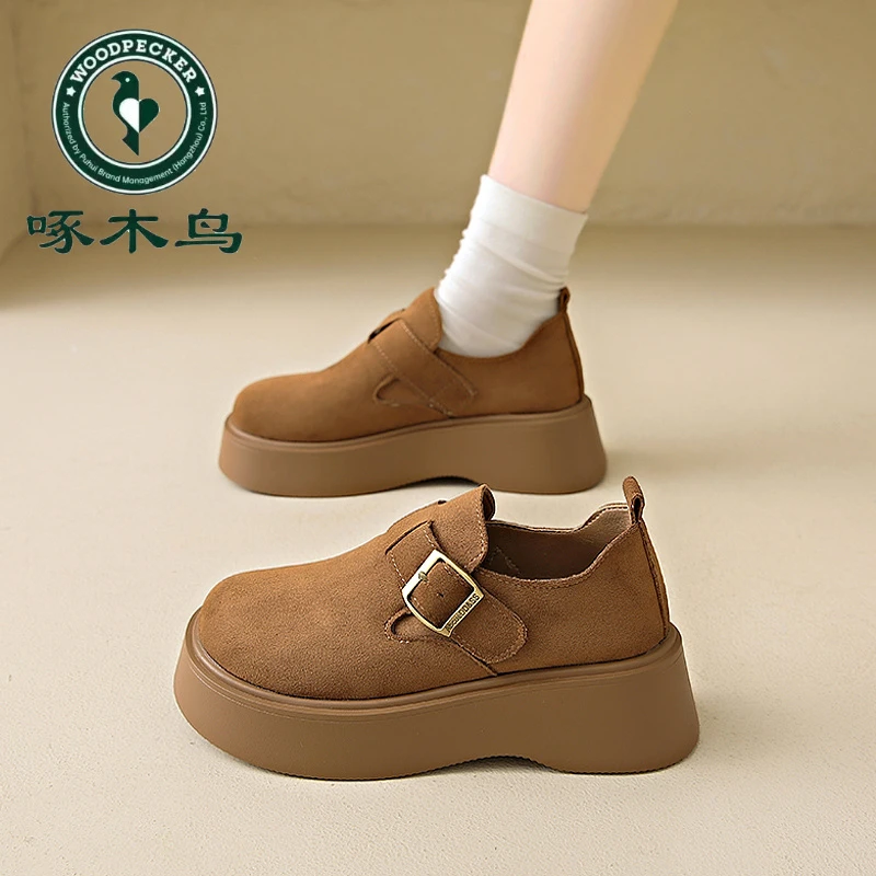 啄木鸟厚底勃肯鞋女2025新款百搭复古豆豆鞋女鞋乐福鞋博肯单鞋