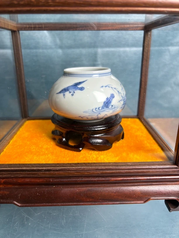 陶瓷康哥青花花鸟纹水洗白瓷