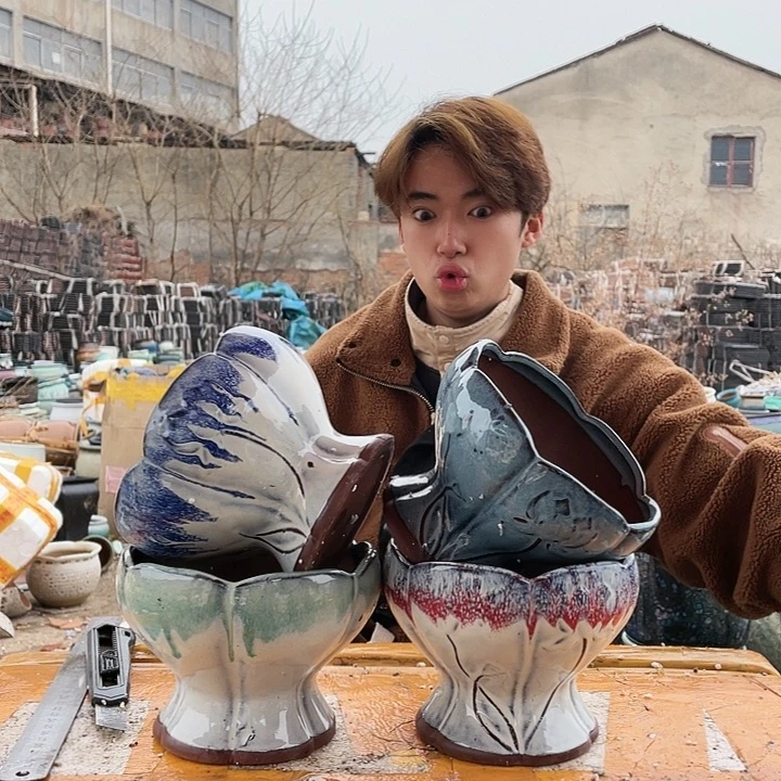 无铅玻璃宜兴紫砂花盆15/13