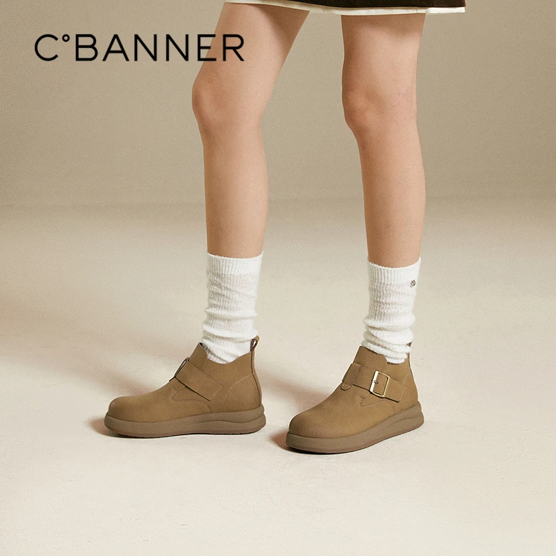 千百度厚底全包勃肯鞋女款2025秋冬新款增高美拉德平底真皮单鞋A2