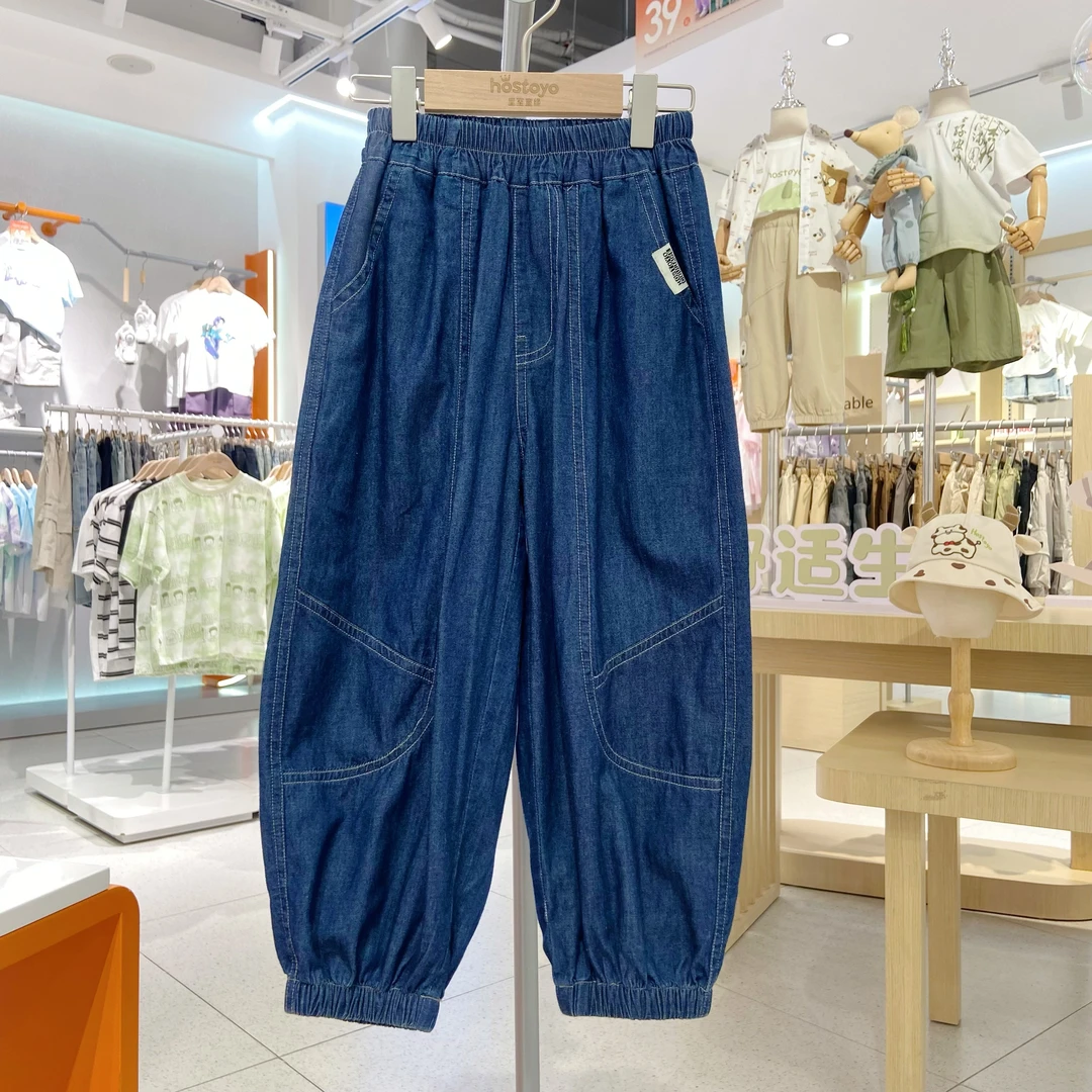 皇室童缘男童夏装原色天丝软牛仔裤舒透气夏季九分裤17230350008