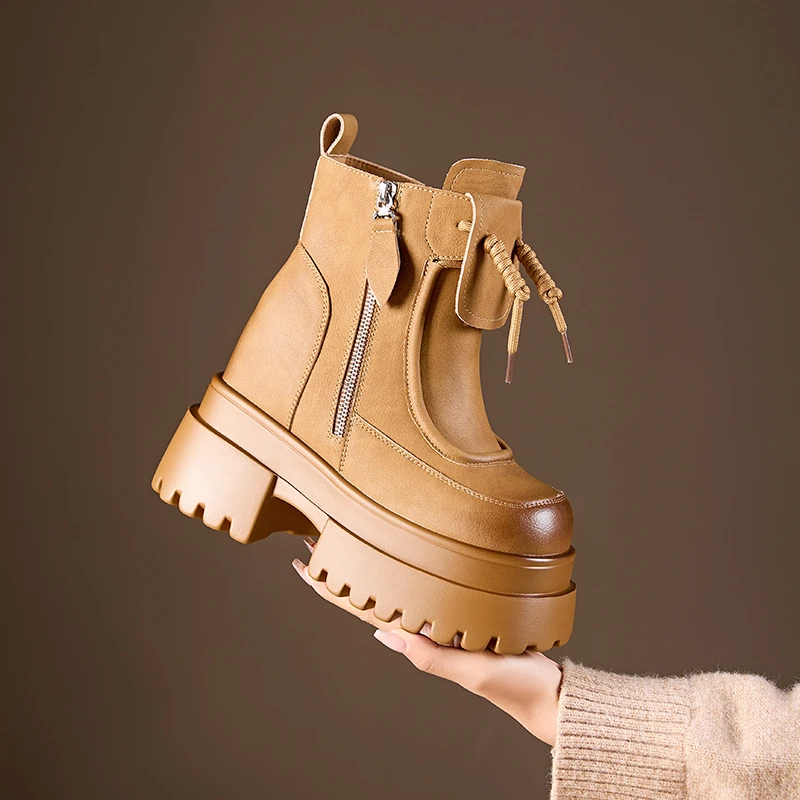 Smile潮鞋马丁靴女小个子冬季加绒2025新款内女靴子12cm高跟瘦瘦