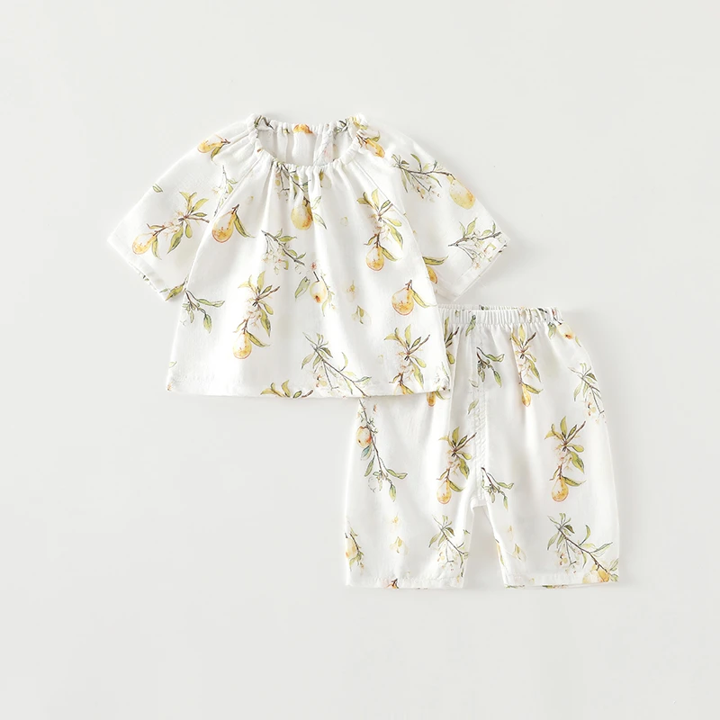 男女宝宝短袖短裤分体套装夏季薄款两件套竹纤维纱布宝宝衣服