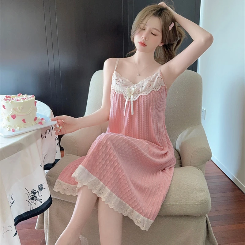 薄款睡衣女夏季新款提花棉吊带睡裙宽松大码220 斤可穿长款家居服