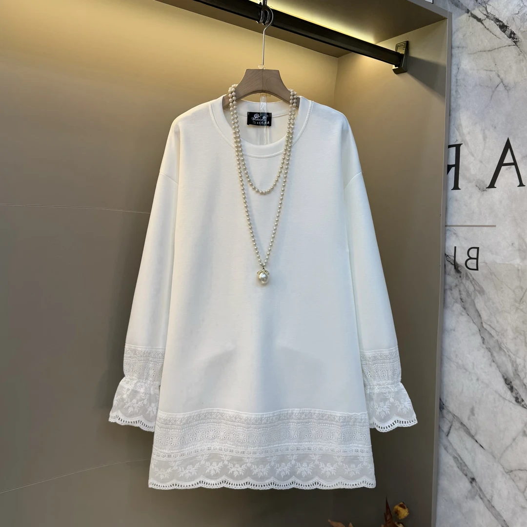 大码女装新款蕾丝拼接加厚百搭设计洋气韩版大衫显瘦上衣25438
