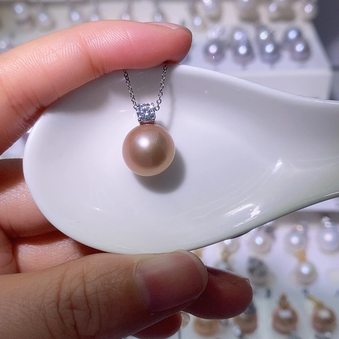 淡水珍珠吊坠(赠链)银S925镶嵌尺寸11/12毫米