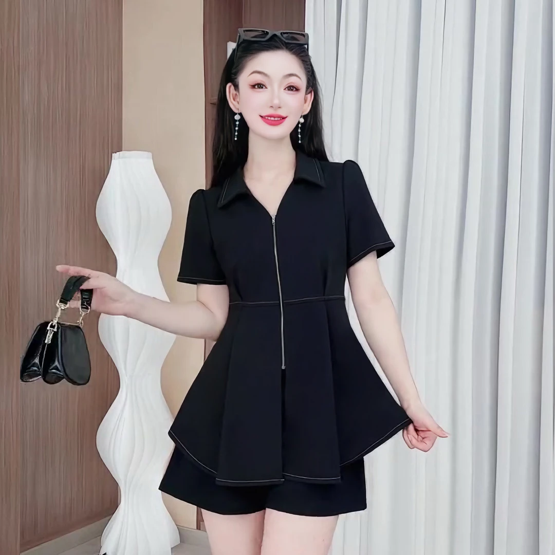 3328夏季设计感上衣超显瘦大码女装收腰衬衫洋气减龄套装两件套