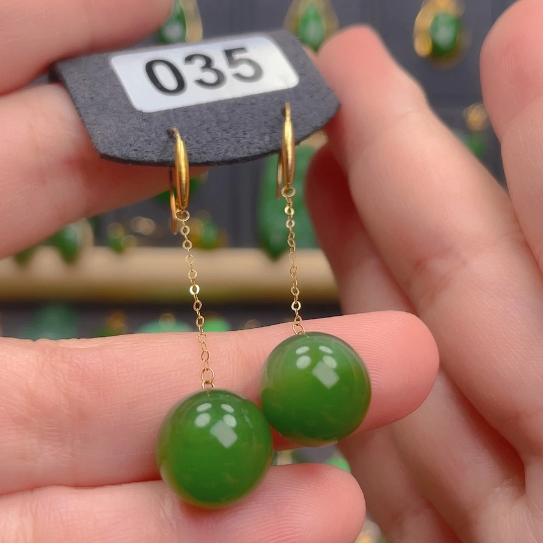 和田玉18K金镶嵌耳饰035