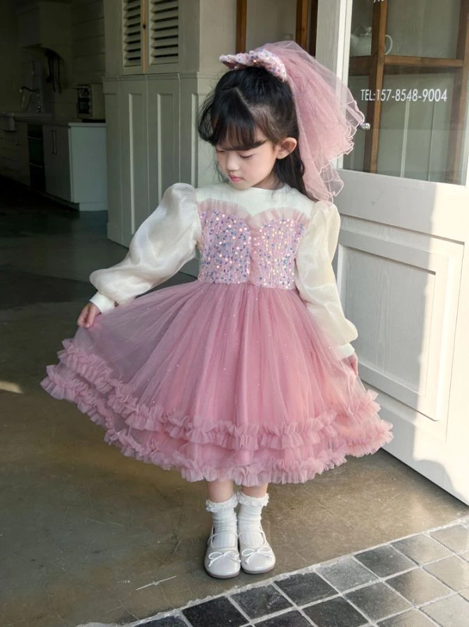 2025新款裙儿童秋冬礼服裙童装公主裙新款假两件连衣裙