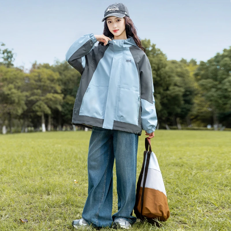 女童外套秋冬款2025新款中大童秋季加厚加绒休闲连帽冲锋衣夹克潮