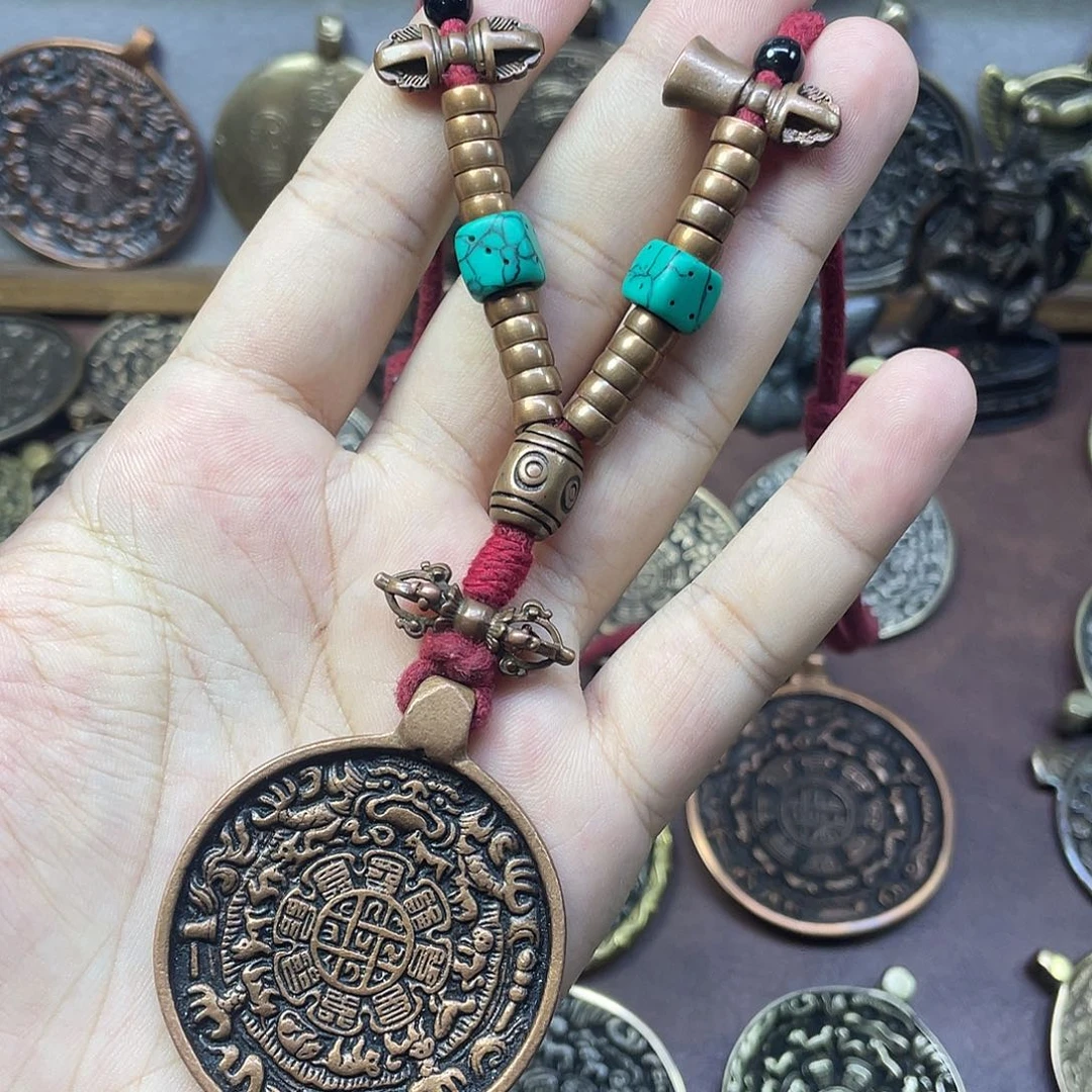 紫铜朝天吼九宫八卦牌脖挂